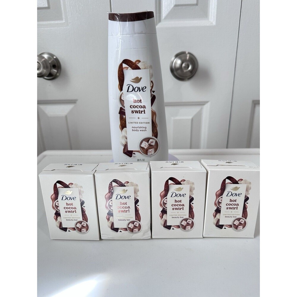 Dove Hot Cocoa Swirl 5 Pc Set - 4 Soaps 1 Body Wash Limited Edition